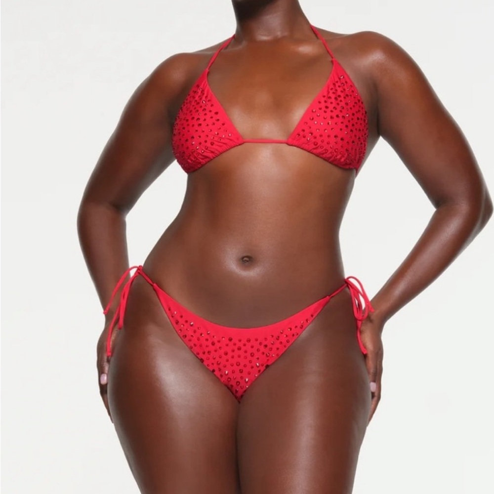 Red Rhinestone Triangle Bikini Top
